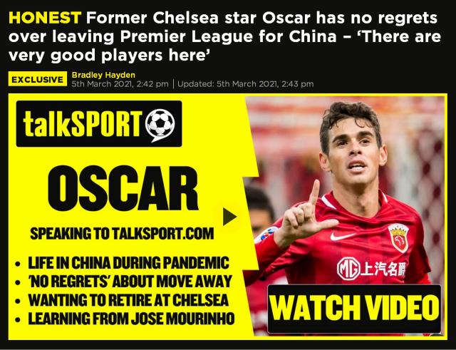 必一体育首页-奥斯卡:不后悔离开切尔西 中超有很多优秀球员